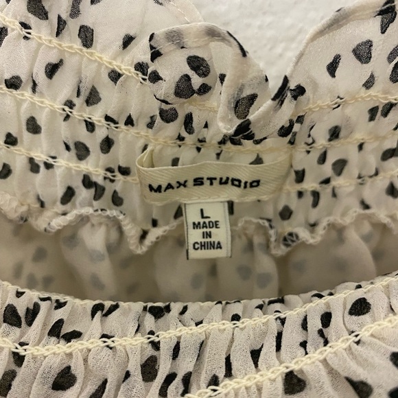 Max Studio polka dot off shoulder rouched blouse size Large - Picture 4 of 5